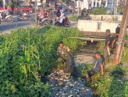 Wujud Nyata Kepedulian TNI di Daerah Binaannya, Babinsa Sidodadi Terjun Langsung Ke Irigasi Bersihkan Sampah