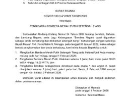 PENGUMUMAN RESMI : Pemprov Sulawesi Barat Instruksikan Pengibaran Bendera Setengah Tiang Sebagai Tanda Berkabung